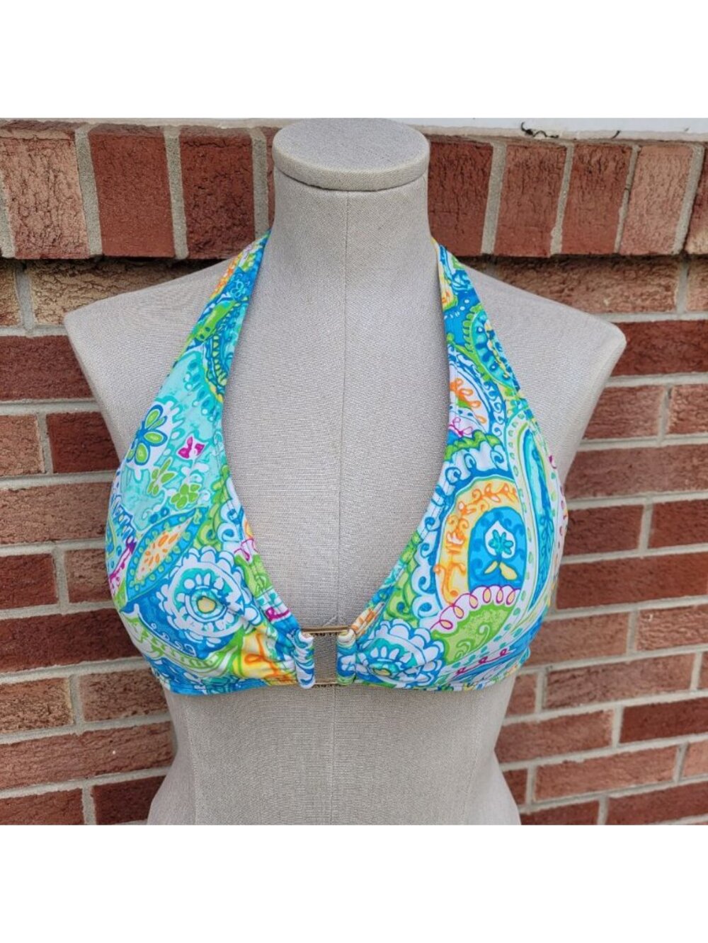 Lauren Ralph Lauren Bikini Top Women's Size 14 Padded Bra Multi Colored Paisley